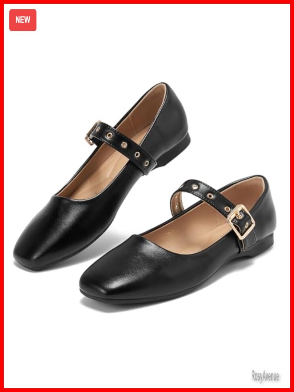 Women Square Toe Mary Jane Ballet Flats PU Buckle Casual Flat Shoes